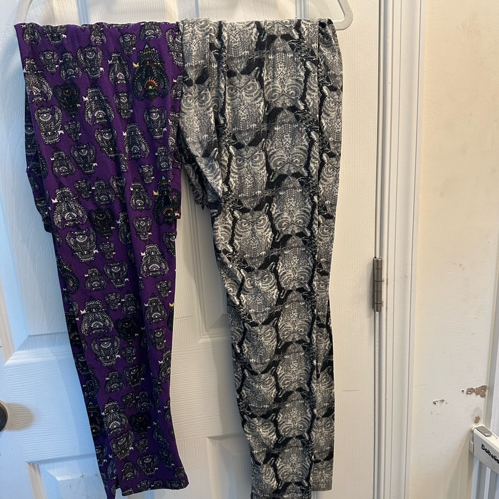 LuLaRoe Purple and Black Owl Print Leggings. 2-pack!